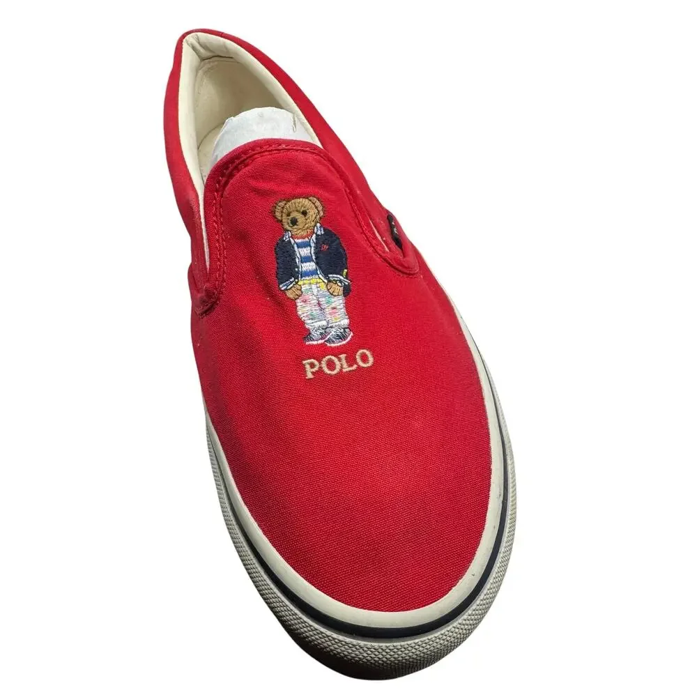 Polo Ralph Lauren Keaton-Slip Polo Bear Canvas Slip-On Sneaker White Mens 10.5